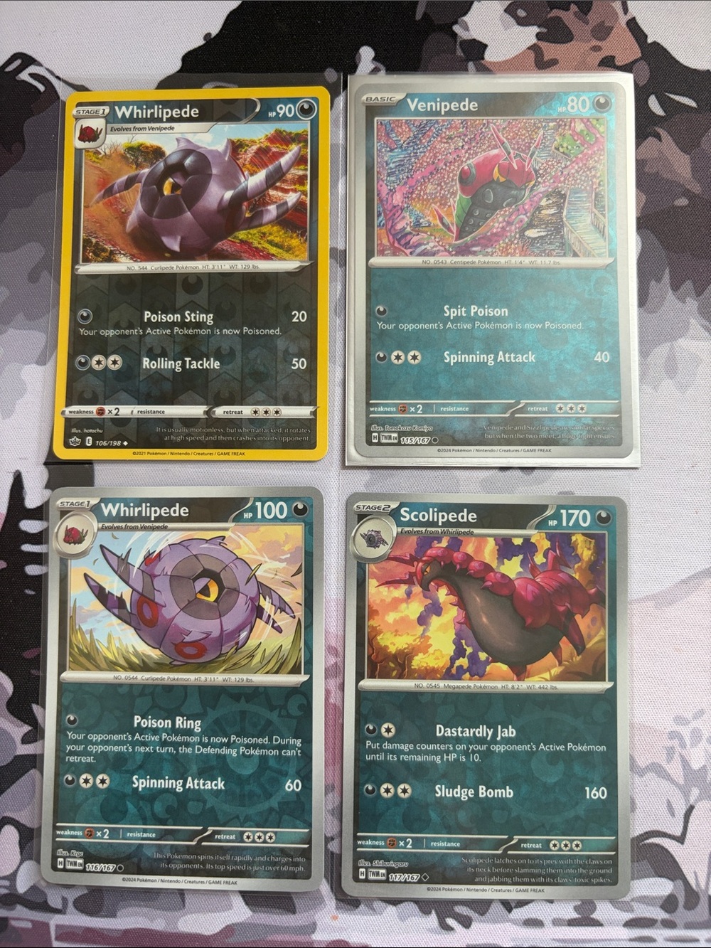 Venipede, Whirlipede & Scolipede Pokémon Evolution Lot 🐛 | Reverse Holo ✨5/$25✨
